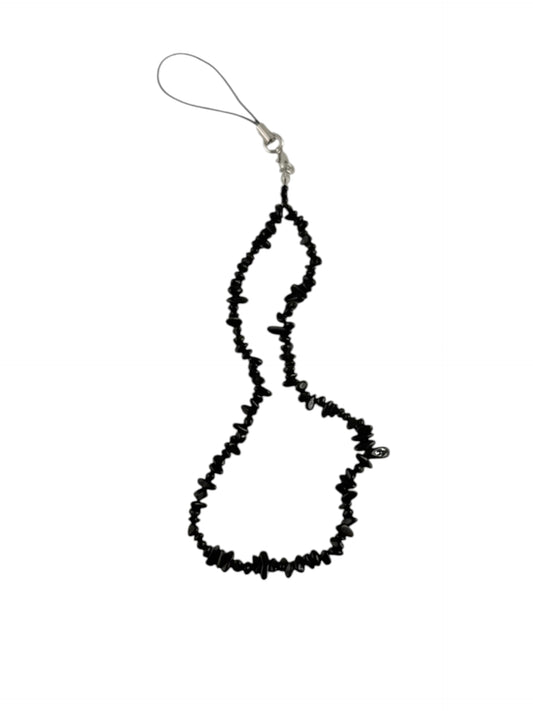 Black crystal chip phone keychain