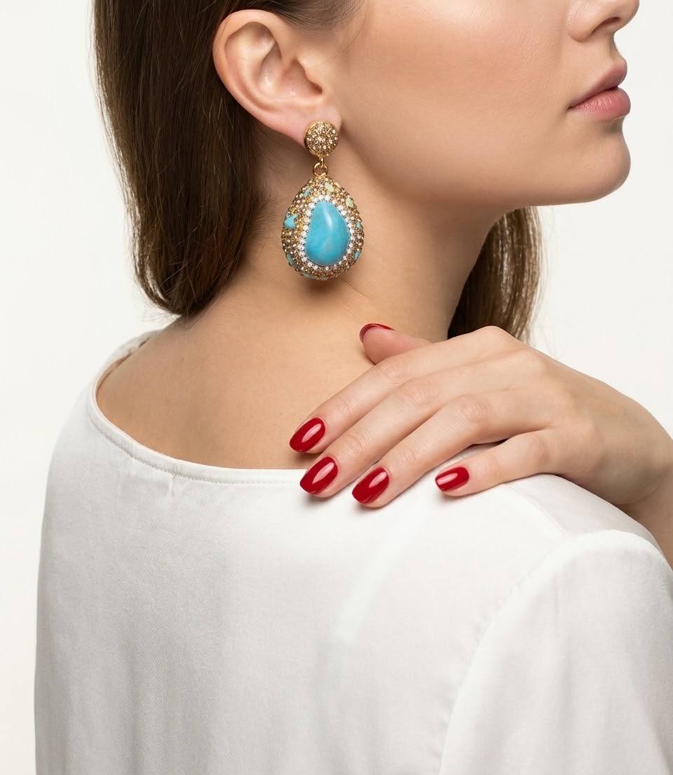 Turquoise Azure Grace Gold-Plated Women's Crystal Earrings