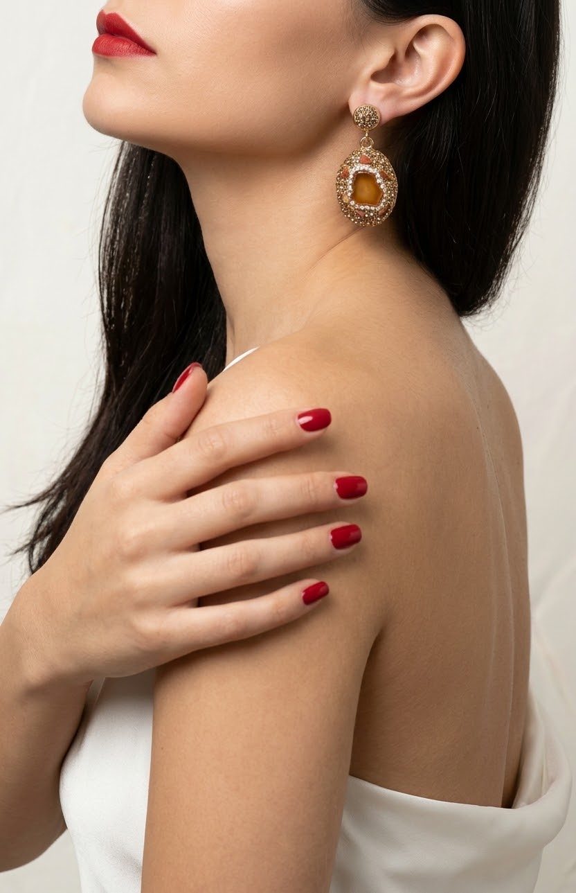 Carnelian Ember Luxe Gold-Plated Women's Crystal Earrings