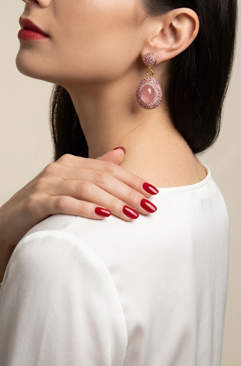 Rose Quartz Blush Elegance Gold-Plated Women's Crystal Drop Earrings