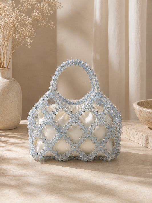 Decorative woven basket with a neutral background