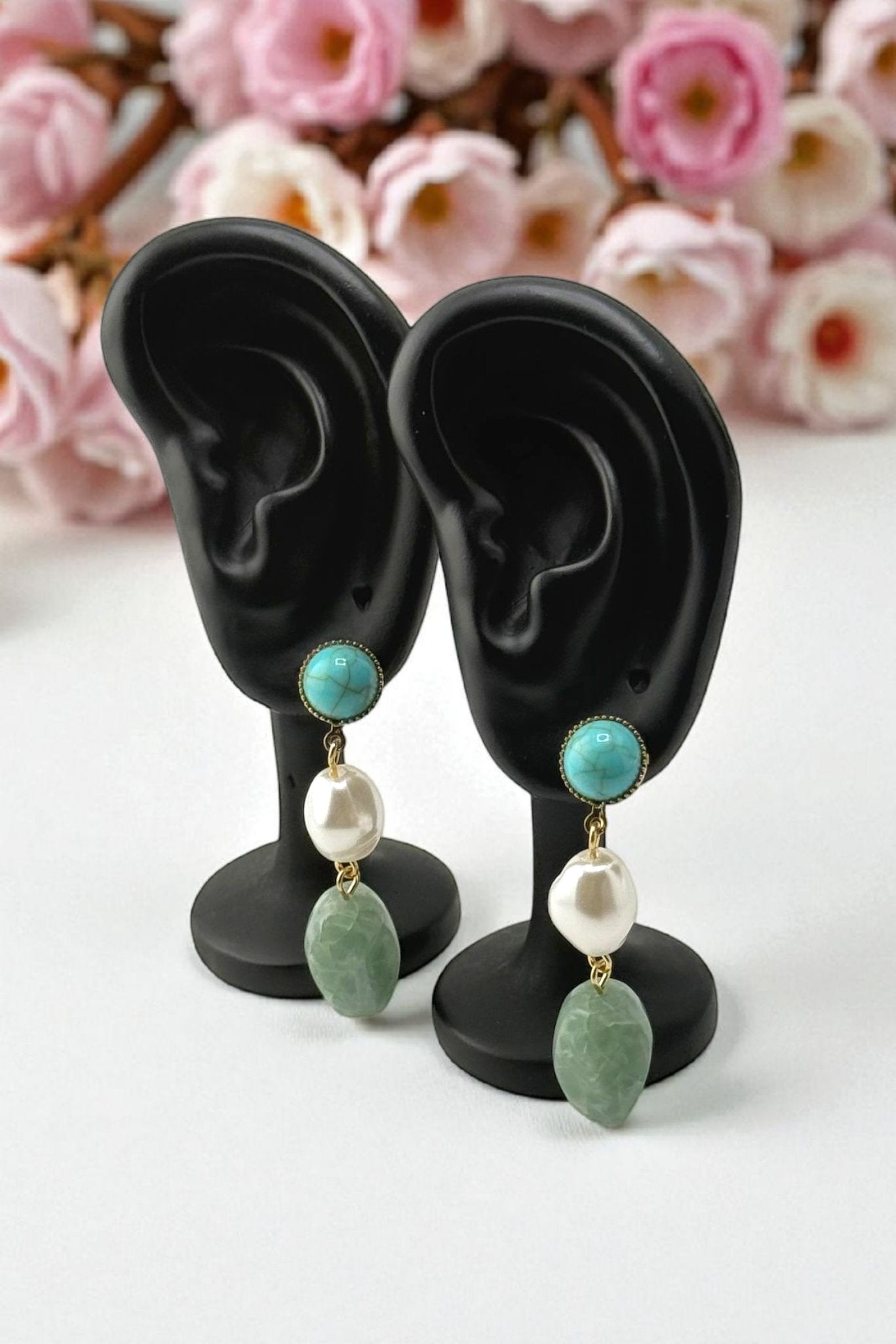 Tranquil Touch – Turquoise, Pearl & Aventurine Earrings