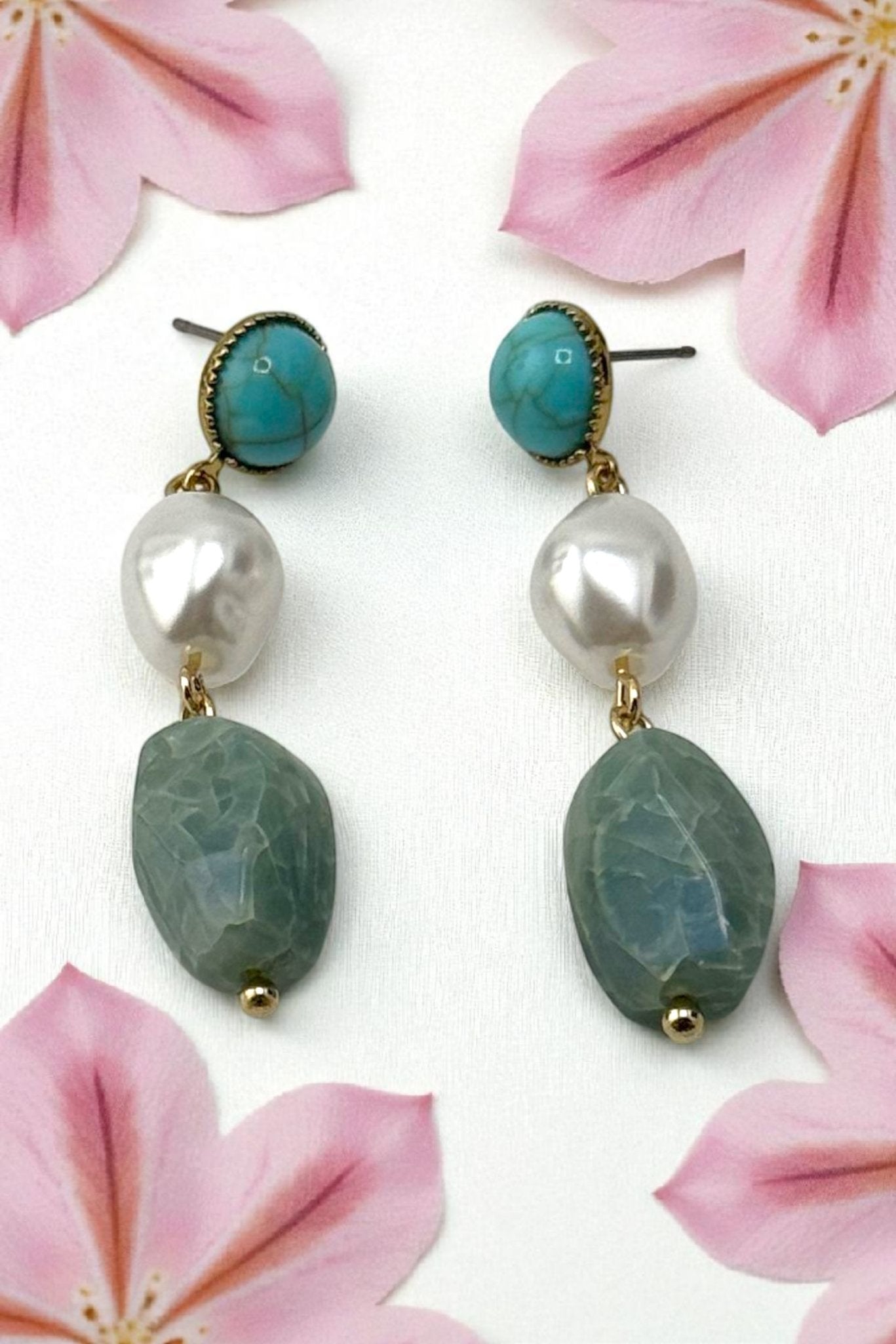 Tranquil Touch – Turquoise, Pearl & Aventurine Earrings
