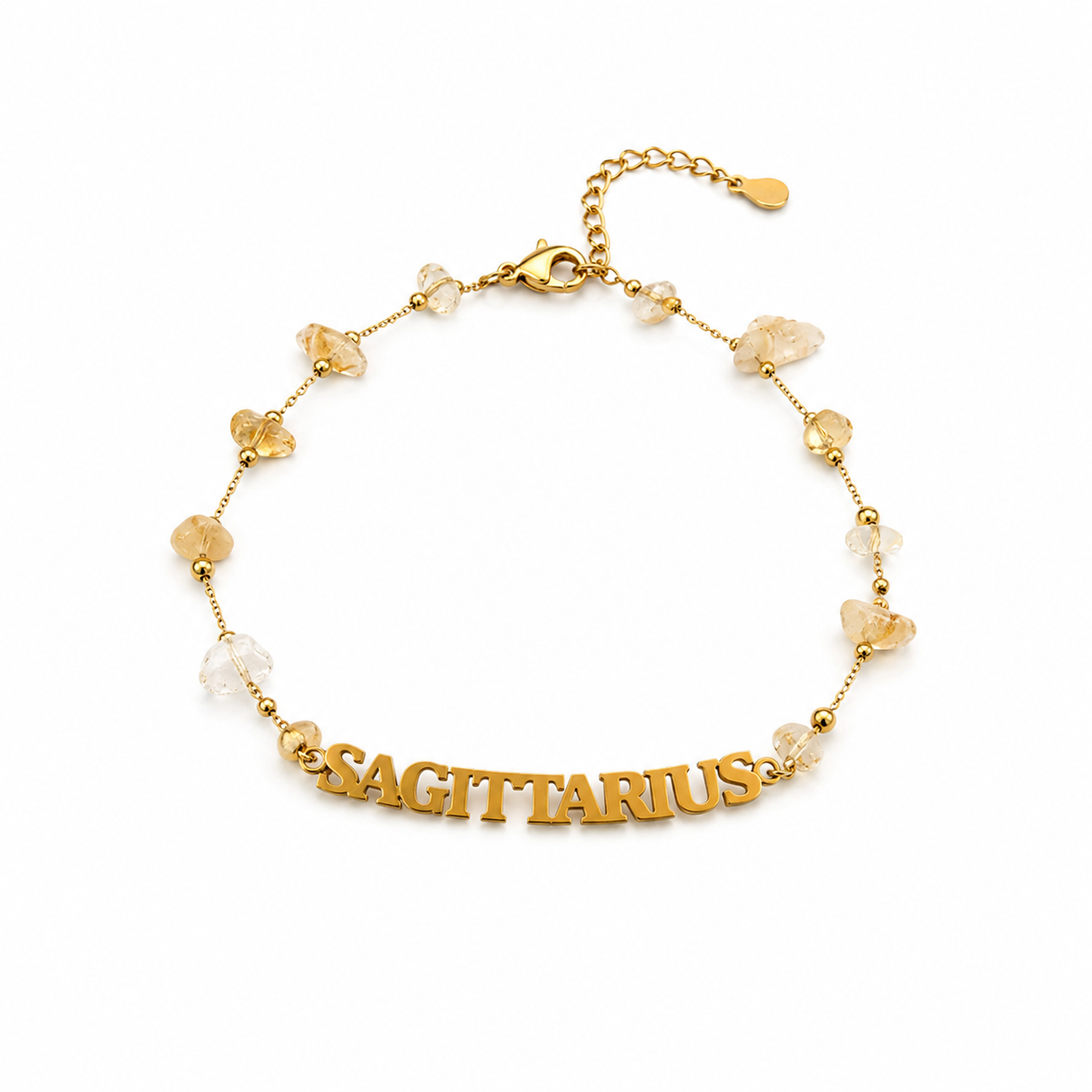 Gold bracelet with 'SAGITTARIUS' on a white background