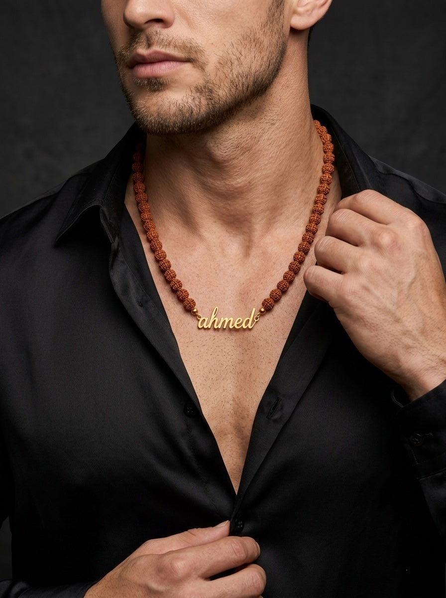Rudraksha Custom Name Necklace for Men