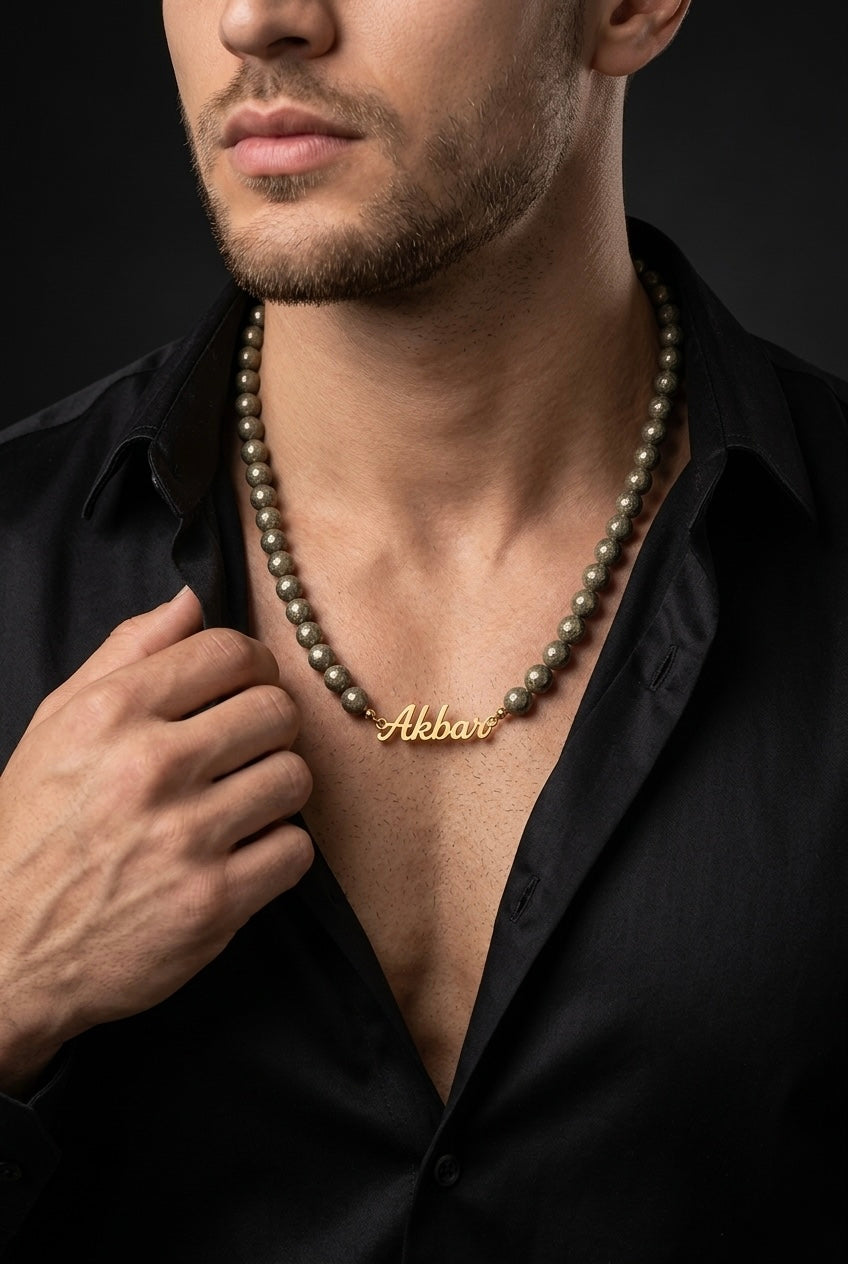Pyrite Custom Name Necklace Men