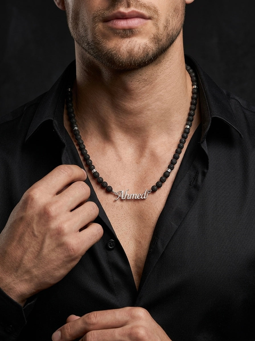 Black Lava Custom Name Necklace for Men
