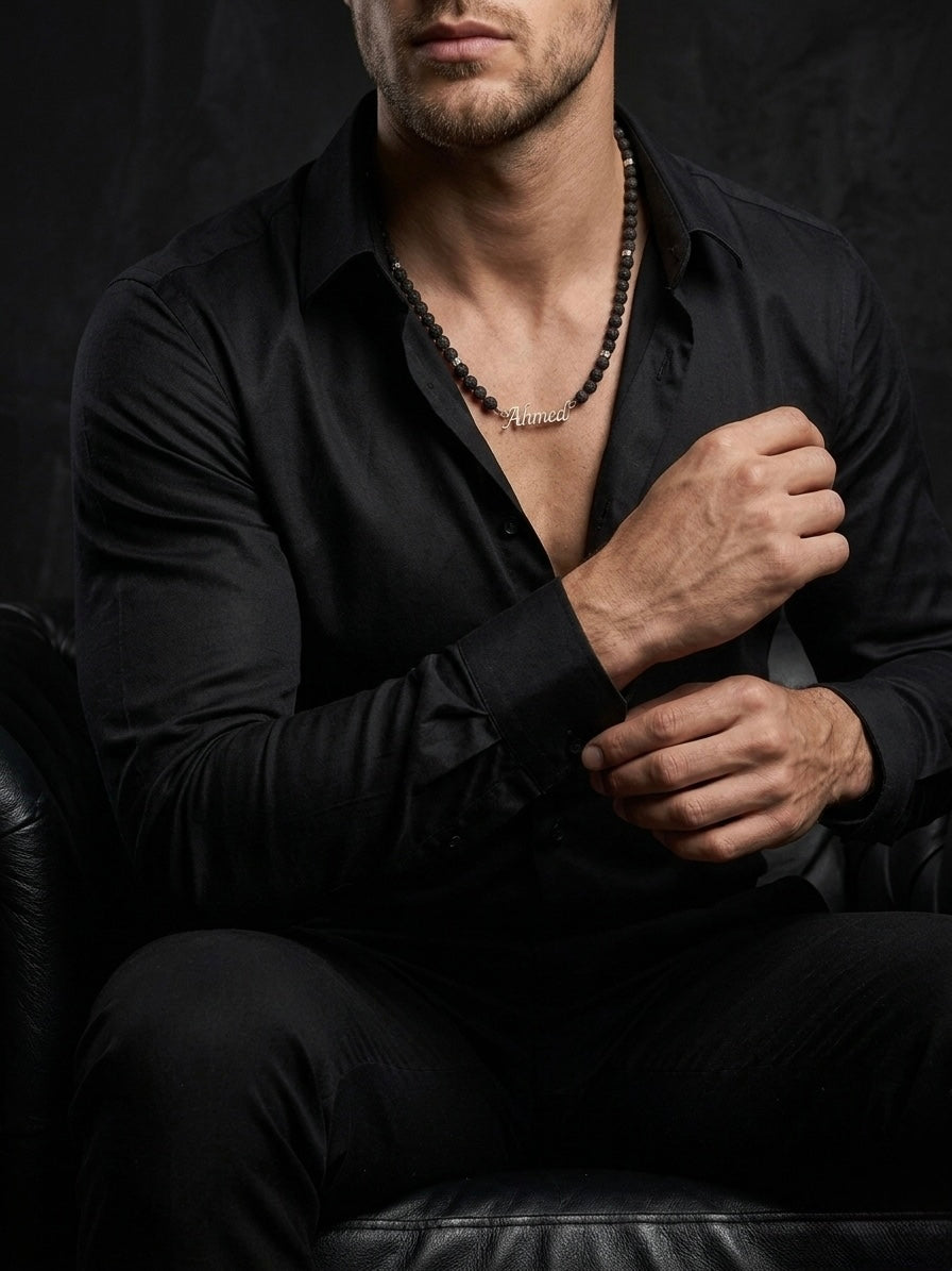 Black Lava Custom Name Necklace for Men