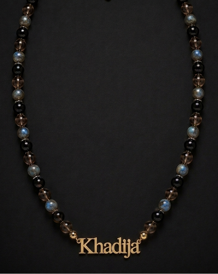 Black Onyx, Smoky Quartz & Labradorite Custom Name Necklace