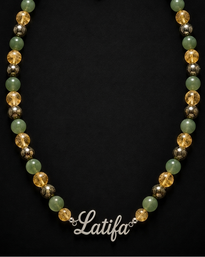 Necklace with multicolored beads on a black background