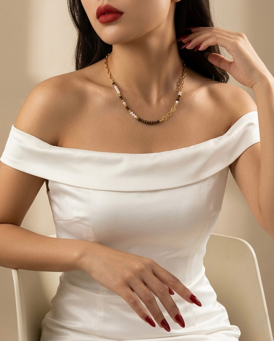 Tiger Eye Confidence Pearl Necklace