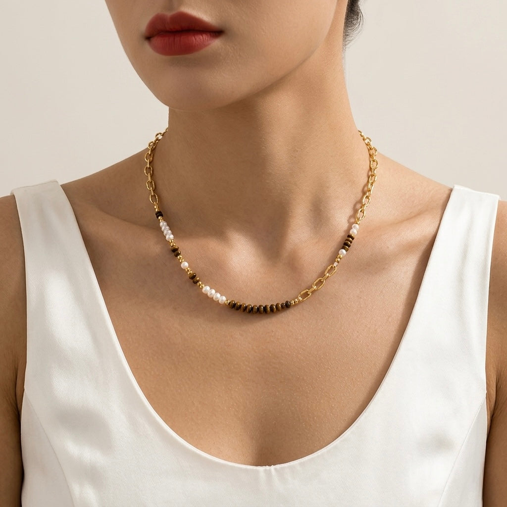 Tiger Eye Confidence Pearl Necklace