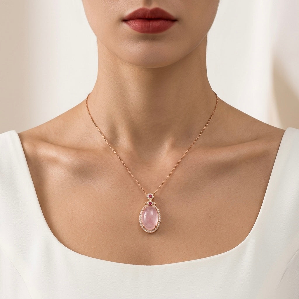 Rose Quartz Love Pendant Necklace – Rose Gold Finish