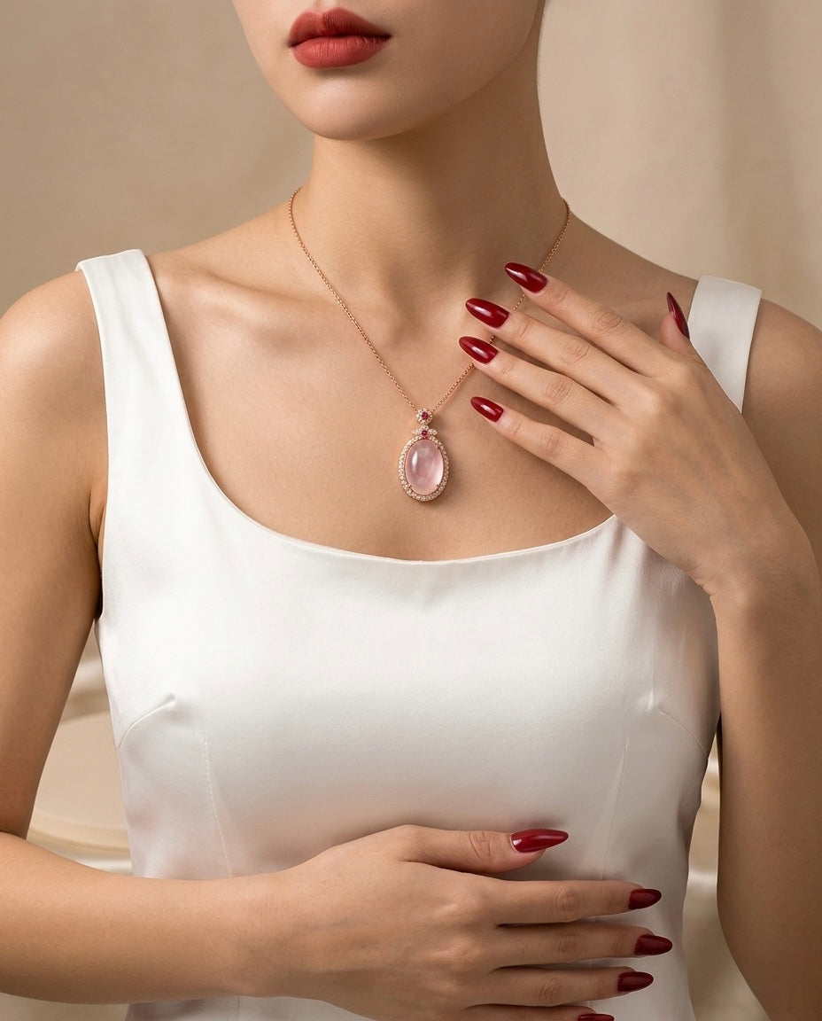 Rose Quartz Love Pendant Necklace – Rose Gold Finish