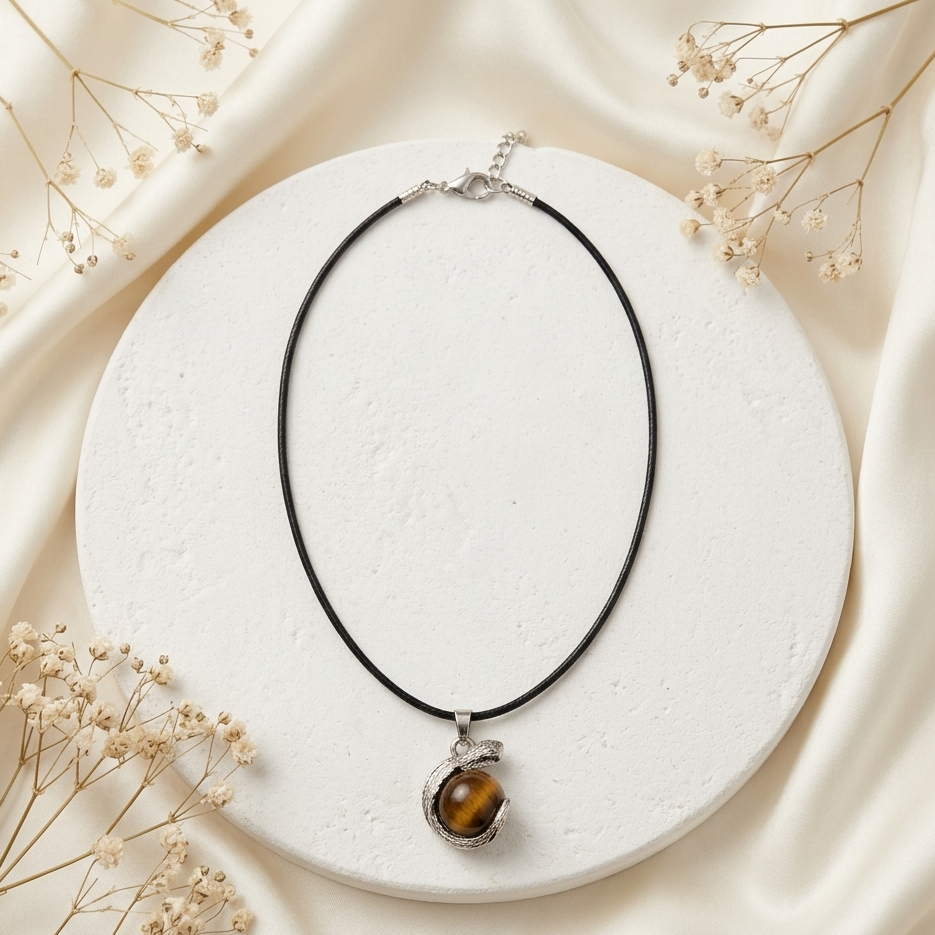 Tiger Eye Serpent Guardian Pendant Necklace