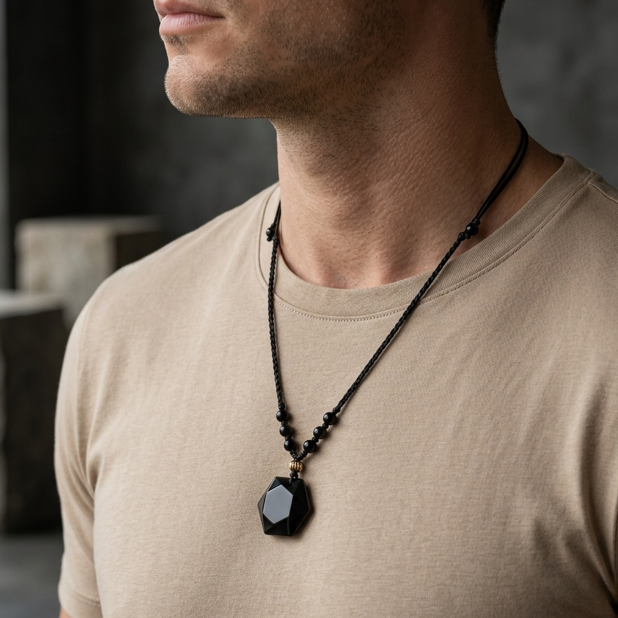 Black Obsidian Guardian Men's Protection Necklace