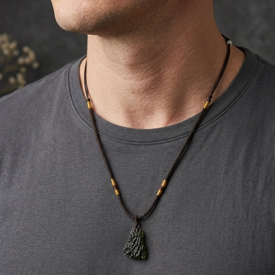 Moldavite Cosmic Ascension Men's Pendant Necklace