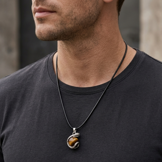 Tiger Eye Serpent Guardian Pendant Necklace