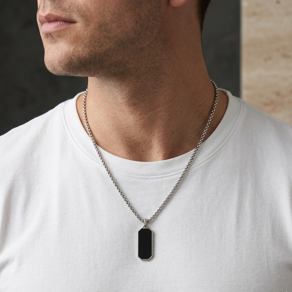 Black Onyx Bar Pendant Necklace