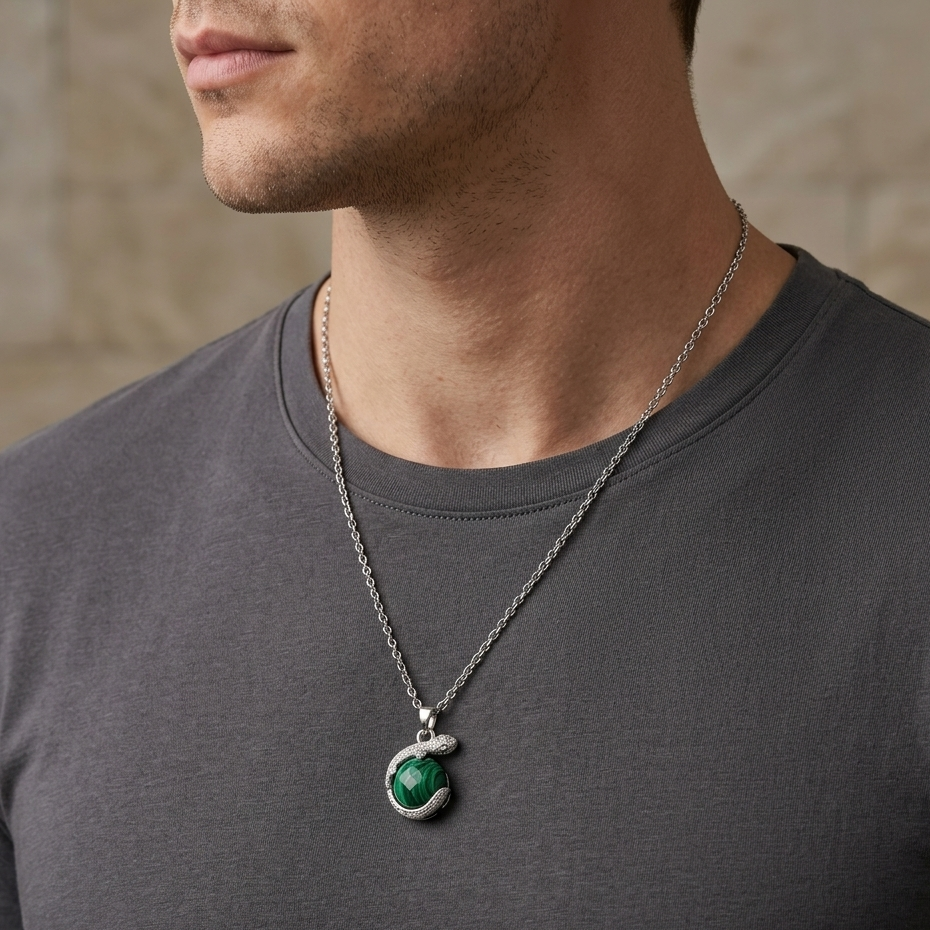Malachite Serpent Guardian Necklace
