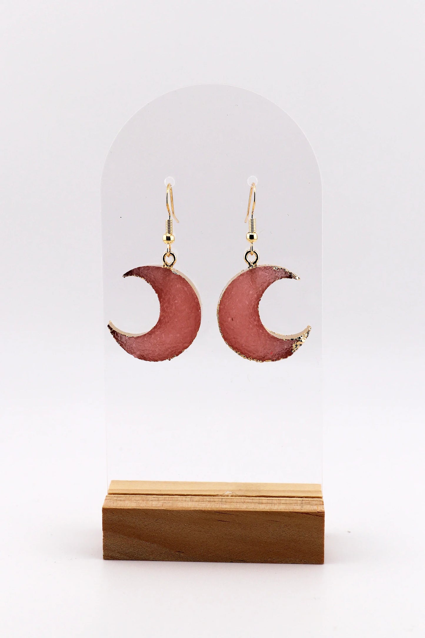 Moonfire – Red Agate Crescent Earrings