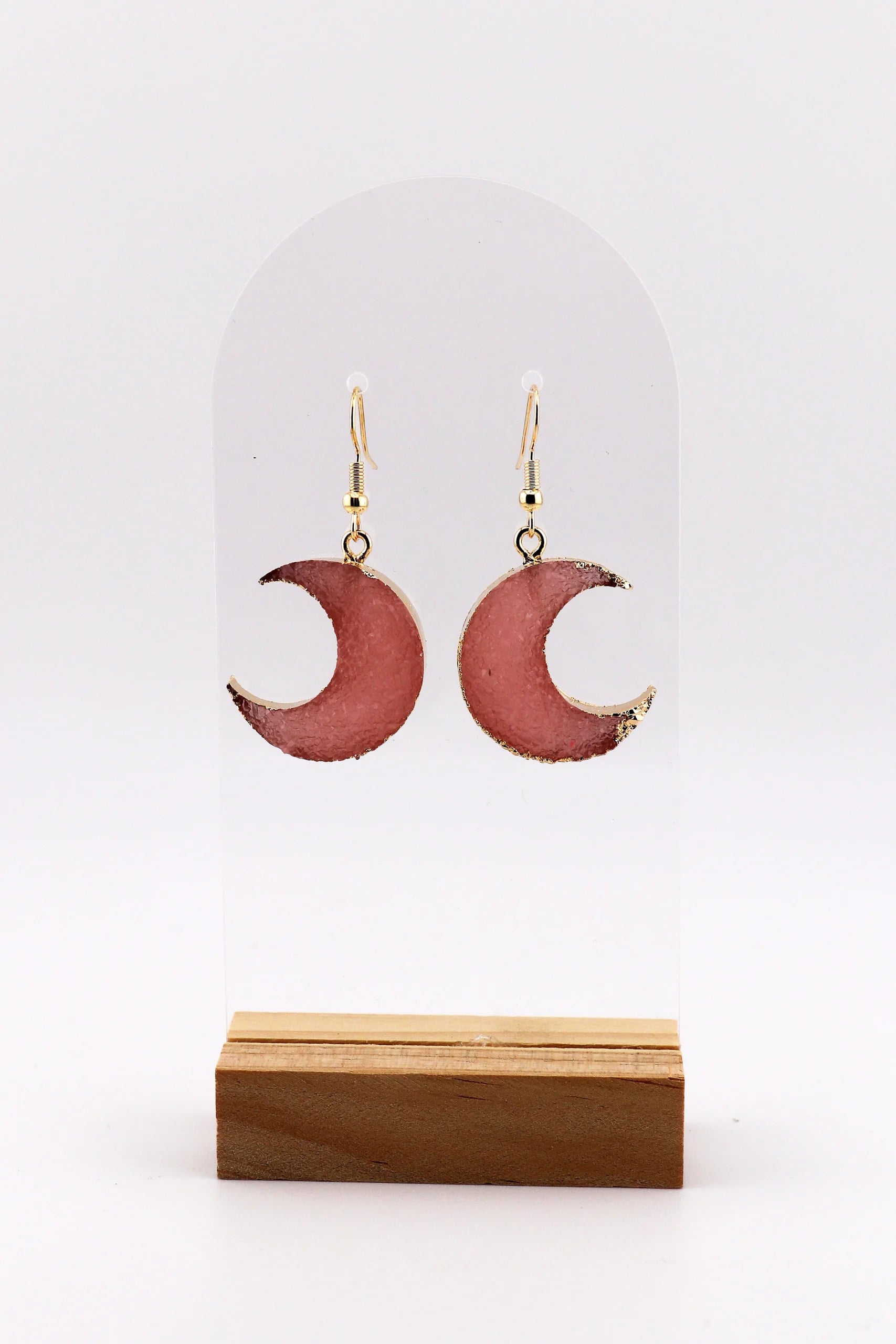 Moonfire – Red Agate Crescent Earrings