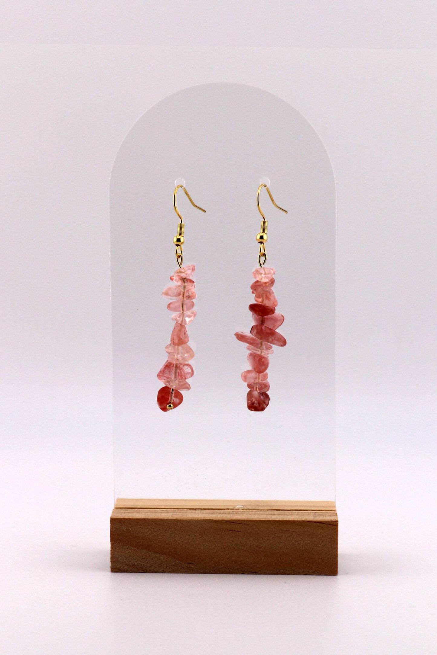Heart Whisper – Strawberry Quartz Earrings