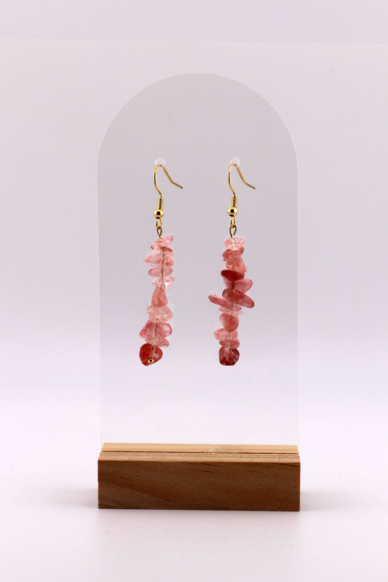 Heart Whisper – Strawberry Quartz Earrings