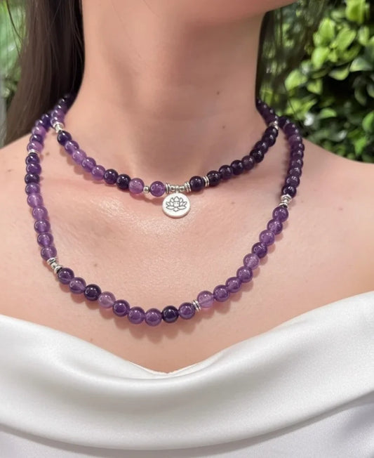 Amethyst, Lepidolite & Fluorite Necklace – Spiritual Calm, Healing & Inner Balance