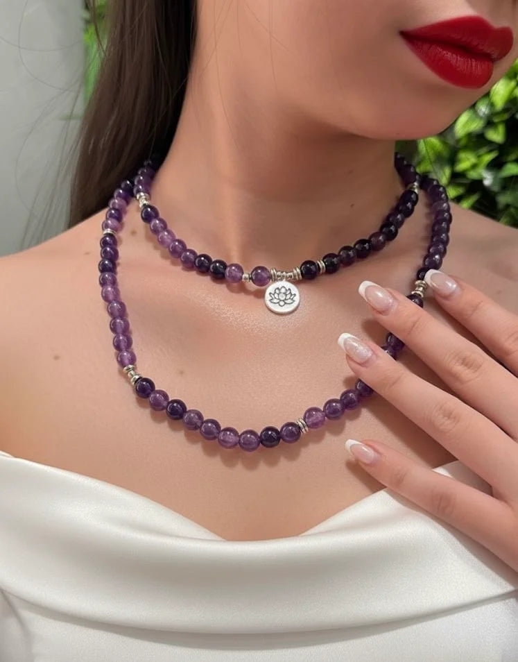 Amethyst, Lepidolite & Fluorite Necklace – Spiritual Calm, Healing & Inner Balance