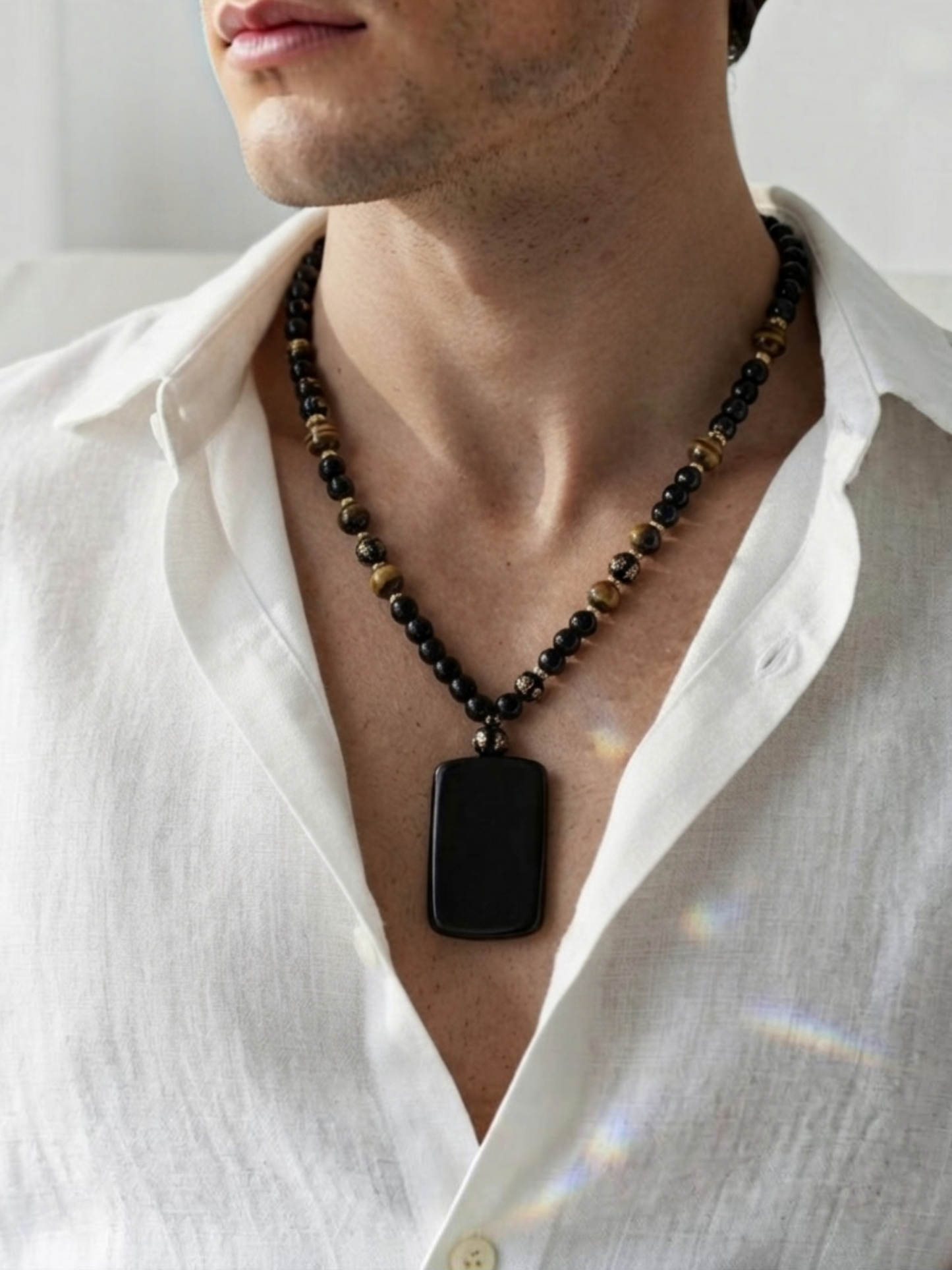 Obsidian Tiger Eye Guardian Pendant Necklace