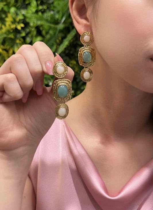 Green Aventurine & Moonstone Drop Earrings - Goddess Prism