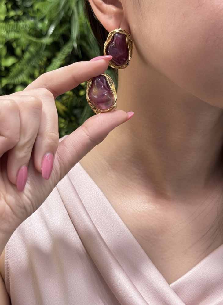 Pink Agate Stud Earrings - Royal Bloom