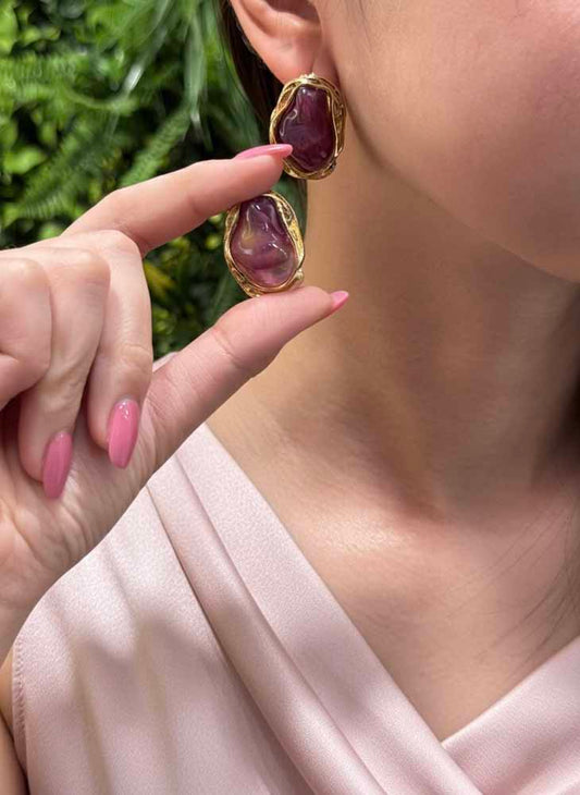 Pink Agate Stud Earrings - Royal Bloom