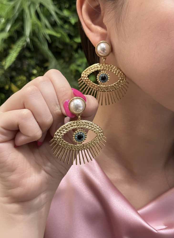 Golden Evil Eye Pearl Earrings - Eye of Divine
