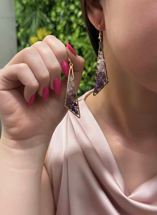 Amethyst Gem Chip Triangle Earrings - Mystic Vibe