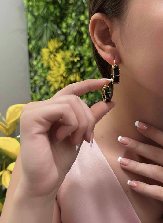 Obsidian Gold Hoop Earrings - Noir Guard
