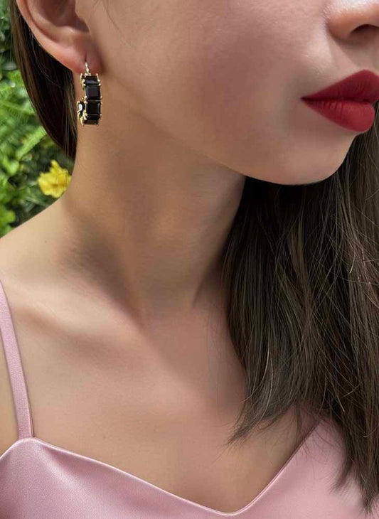 Obsidian Gold Hoop Earrings - Noir Guard