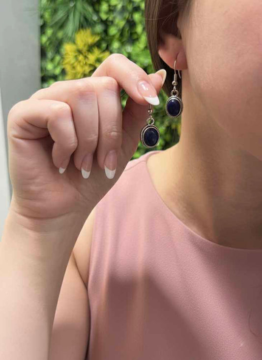 Lapis Lazuli Oval Drop Earrings - Midnight Muse