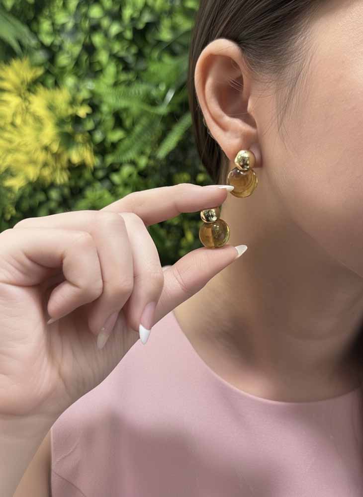 Tiger Eye Gold Stud Earrings - Amber Drop