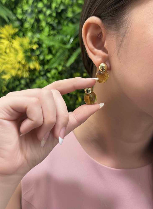 Tiger Eye Gold Stud Earrings - Amber Drop