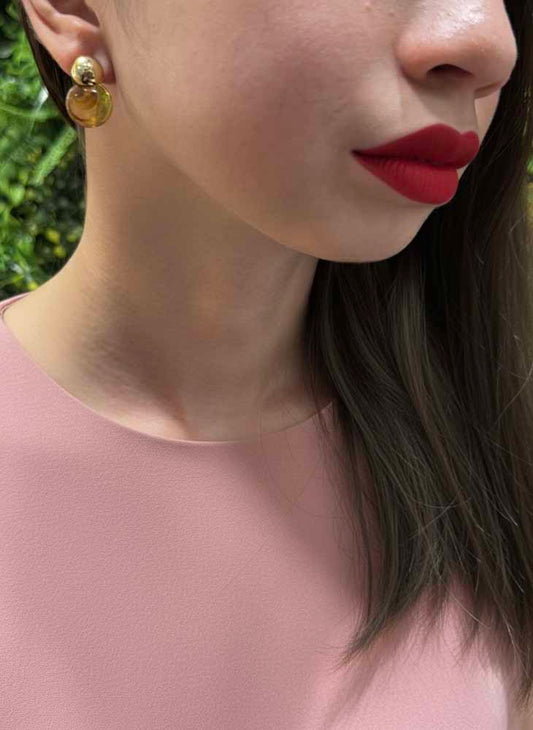Tiger Eye Gold Stud Earrings - Amber Drop