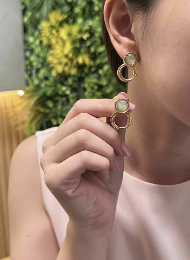 Golden Rutilated Quartz Loop Earrings - Solar Hoop