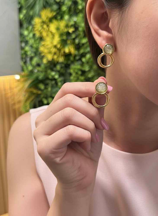 Golden Rutilated Quartz Loop Earrings - Solar Hoop