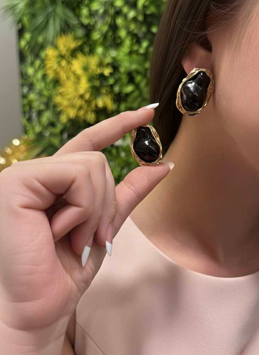 Black Onyx Stud Earrings - Noir Flame