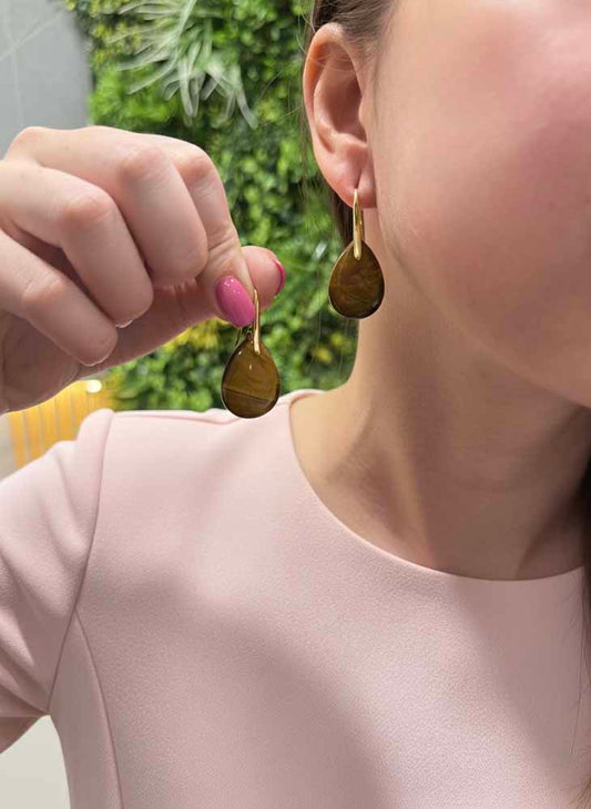 Tiger Eye Drop Earring - Golden Dusk