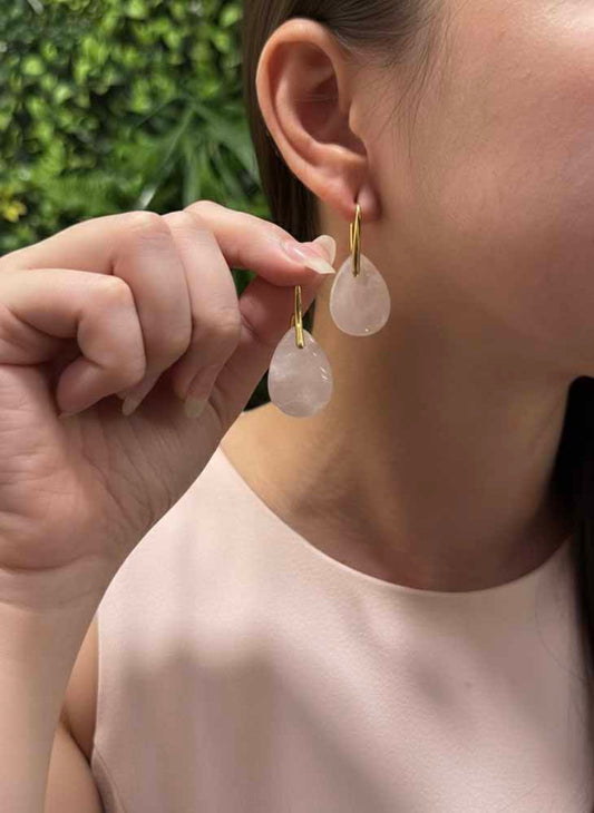 Rose Quartz Drop Earrings - Rose Light Drops