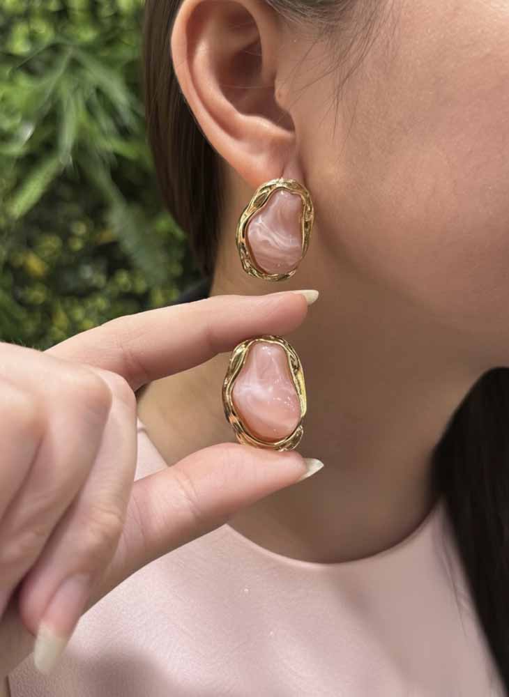 Rose Quartz Earrings - Blush Shell Studs