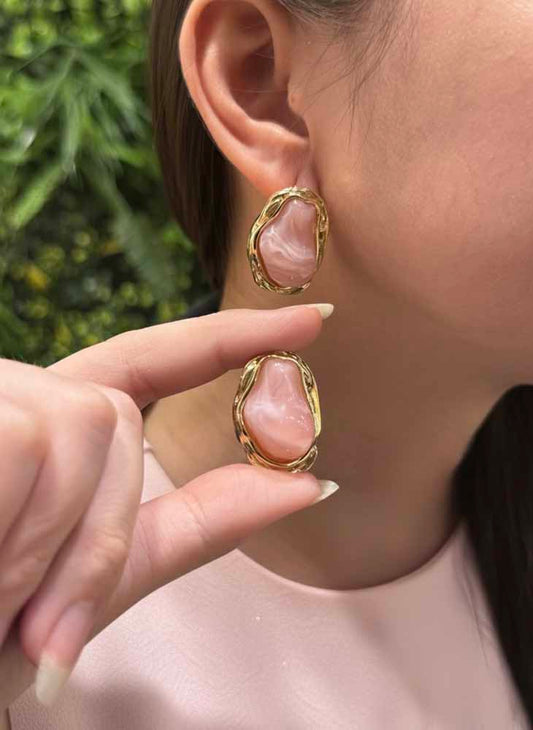 Rose Quartz Earrings - Blush Shell Studs