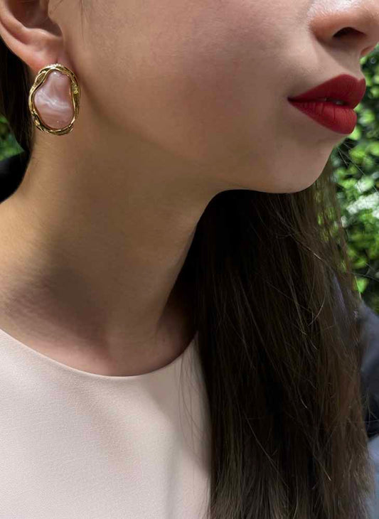 Rose Quartz Earrings - Blush Shell Studs
